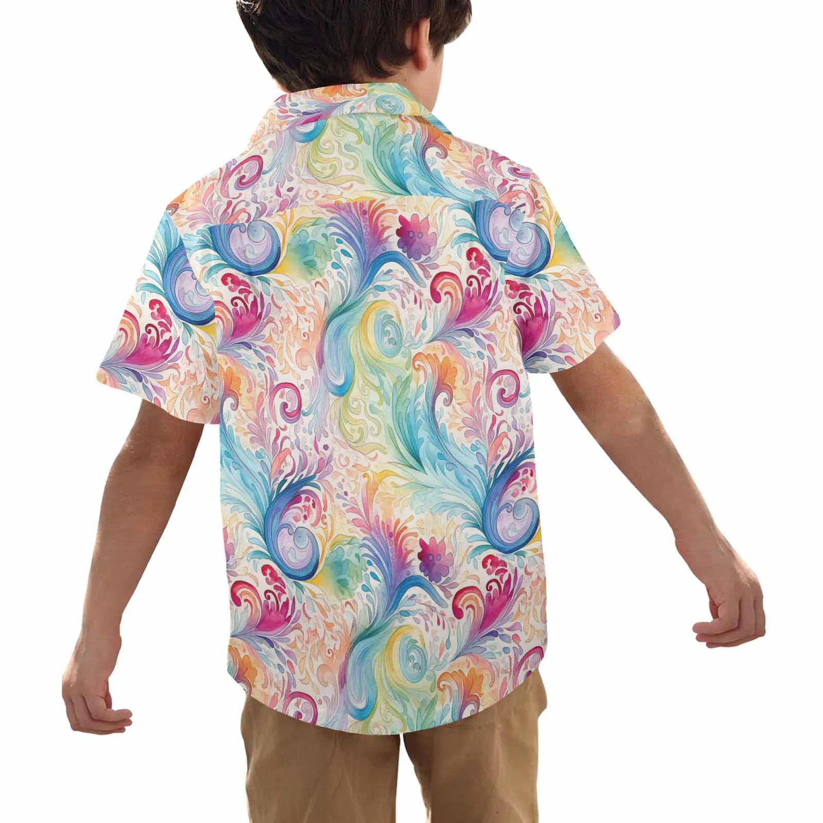 Pastel Rainbow Paisley  Little Boys Hawaiian Shirt