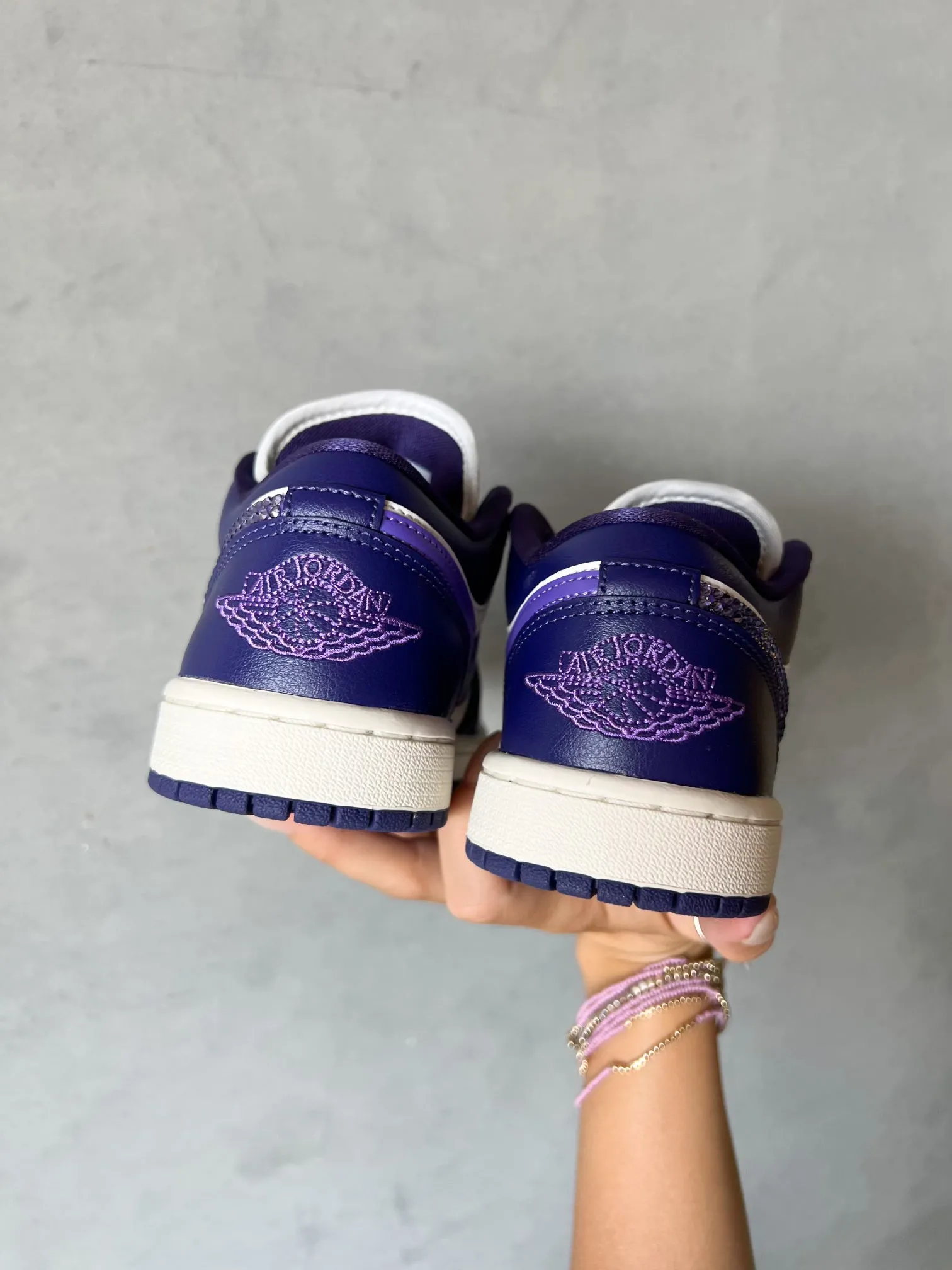 Purple Swarovski Women’s Air Jordan 1 Low Shoes