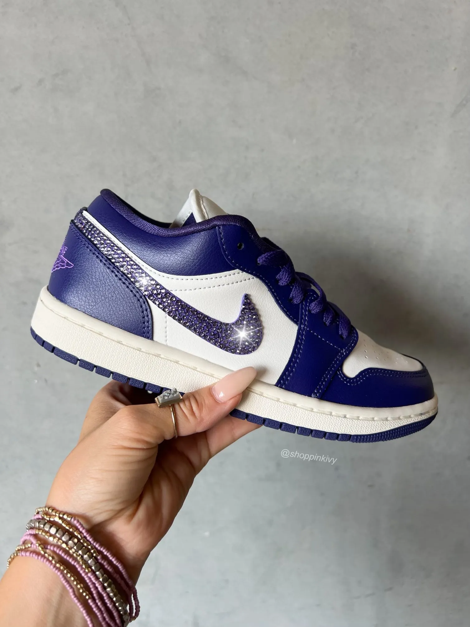 Purple Swarovski Women’s Air Jordan 1 Low Shoes