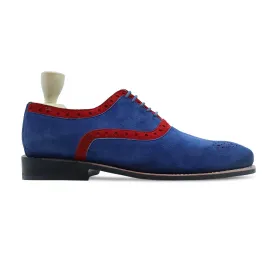 Qirdag - Men's Red and Light Blue Kid Suede Oxford Shoe