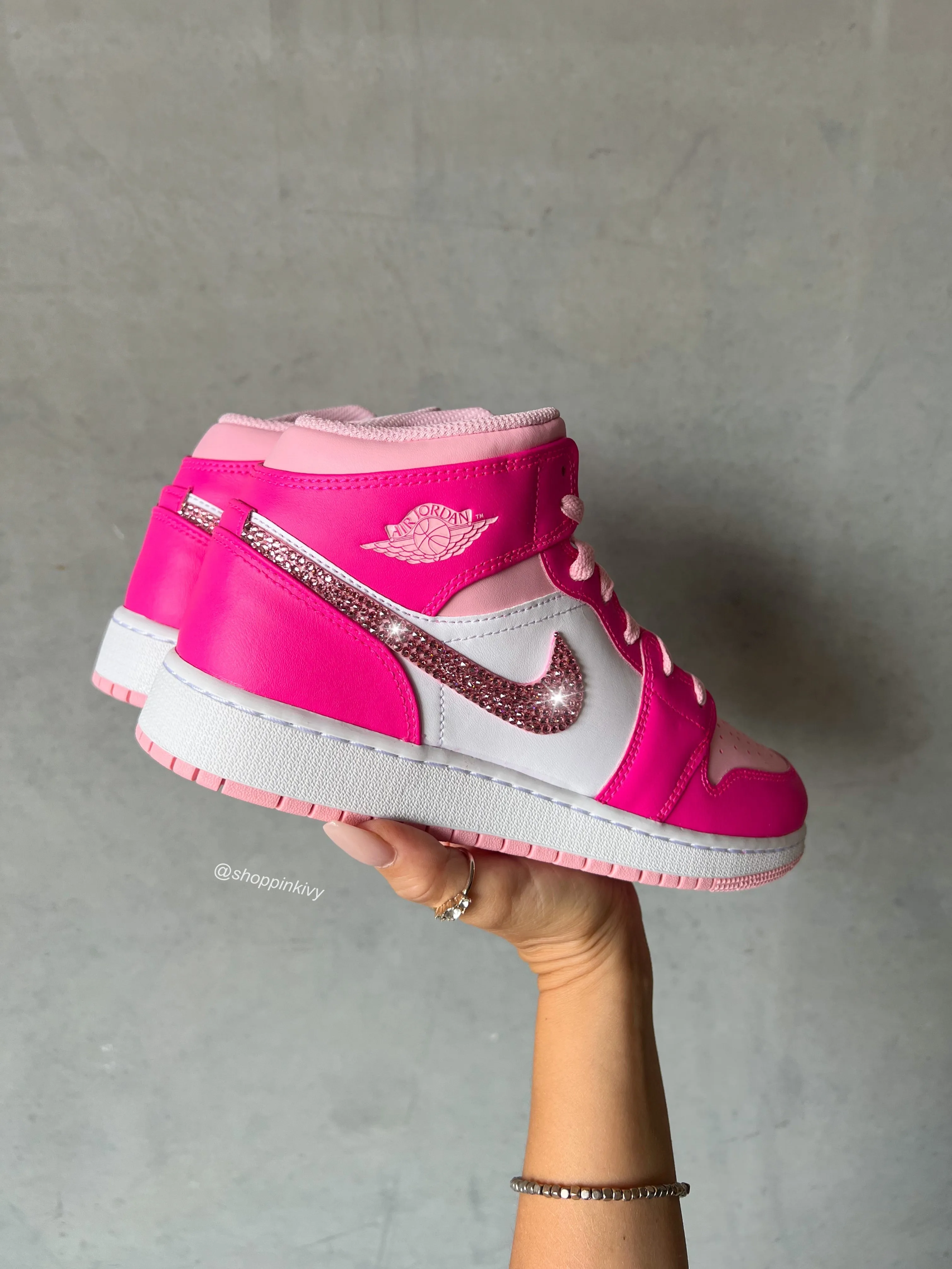 SIZE 6 Pink Swarovski Women’s Air Jordan 1 Mid Shoes