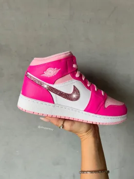 SIZE 6 Pink Swarovski Women’s Air Jordan 1 Mid Shoes