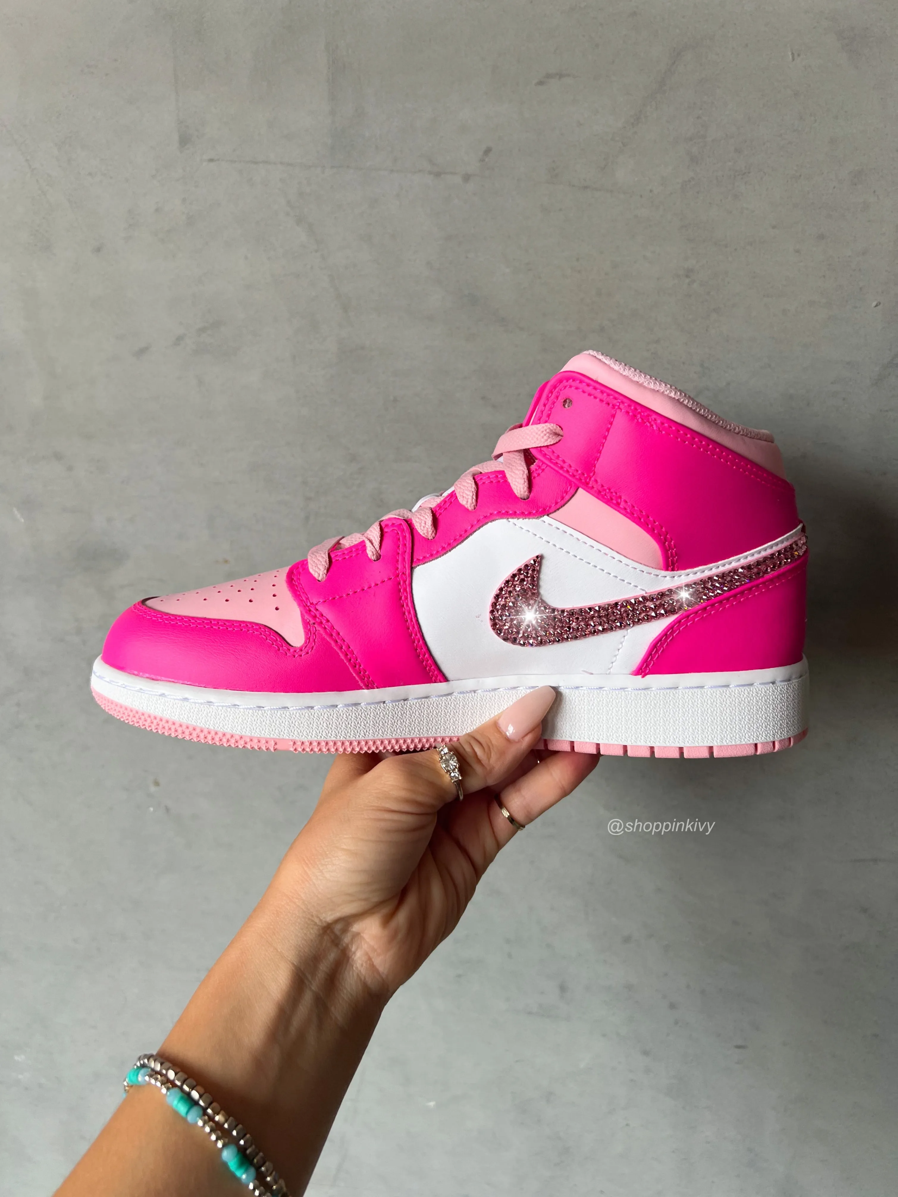 SIZE 6 Pink Swarovski Women’s Air Jordan 1 Mid Shoes