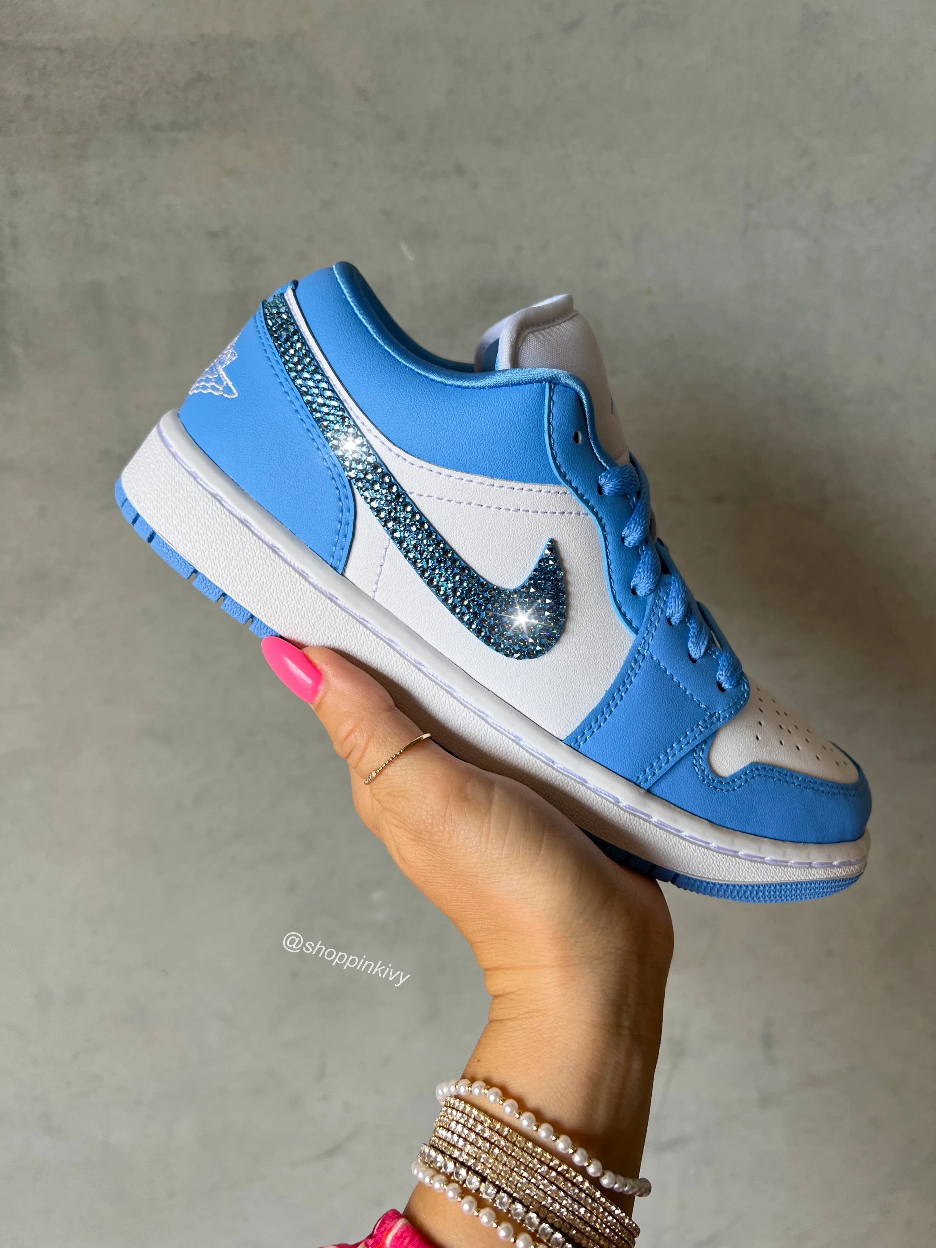 SIZE 7.5 Blue Swarovski Women’s Air Jordan 1 Low Shoes