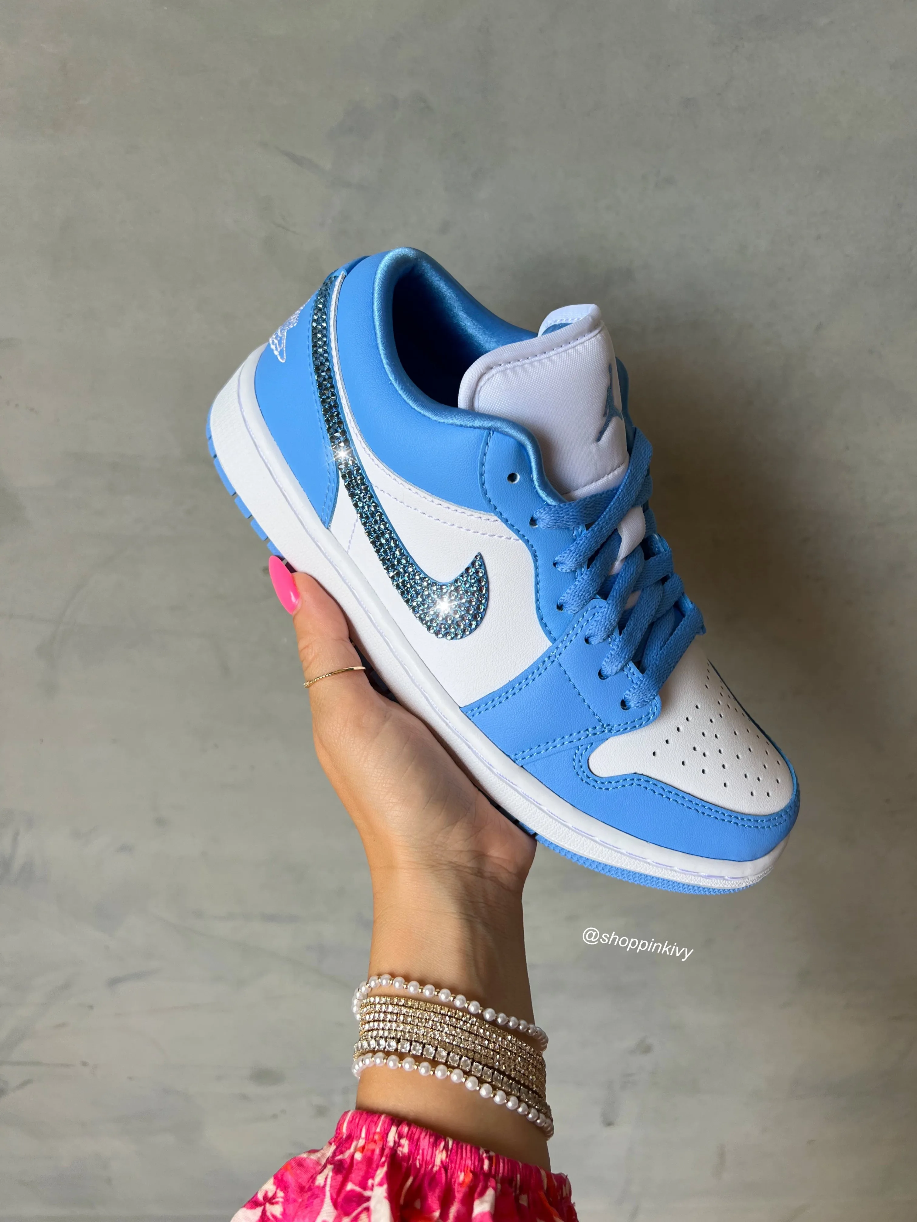 SIZE 7.5 Blue Swarovski Women’s Air Jordan 1 Low Shoes