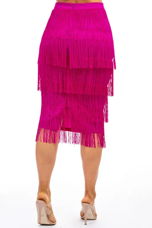 TEEK - FUCHSIA LONG FRINGE SKIRTS