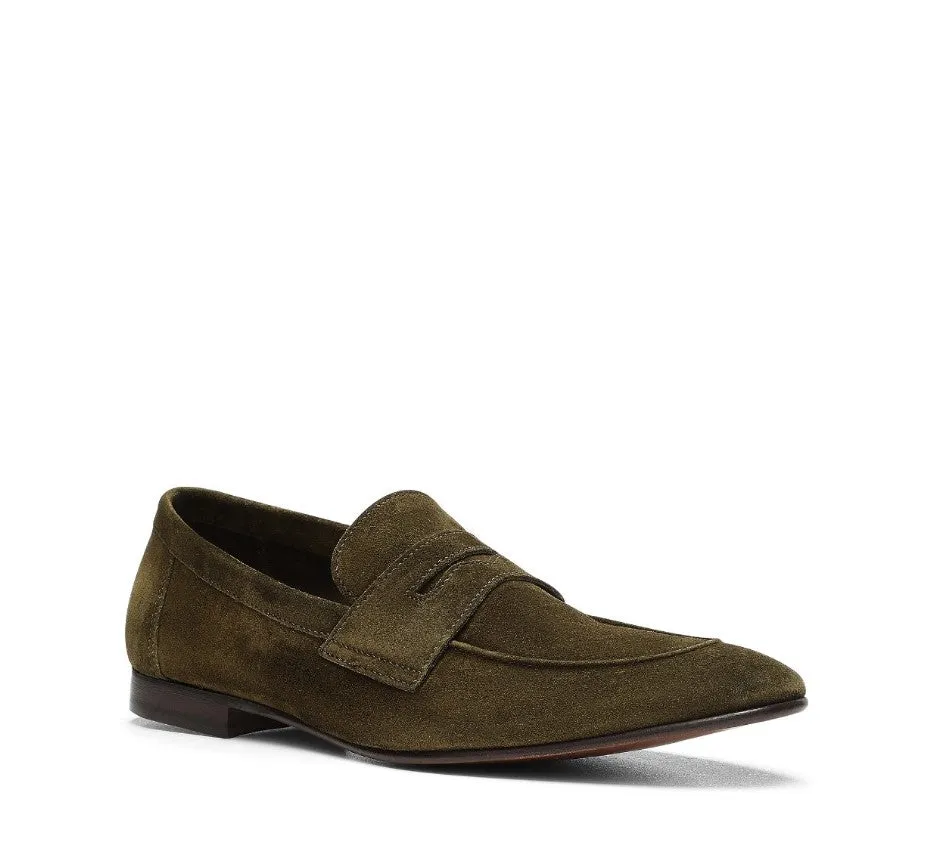 Tonal Stitch Suede Loafers - Dark Green