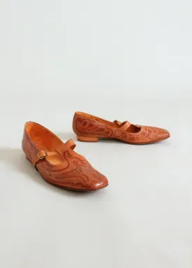 Vintage 1950s Tooled Leather Mary Jane Shoes